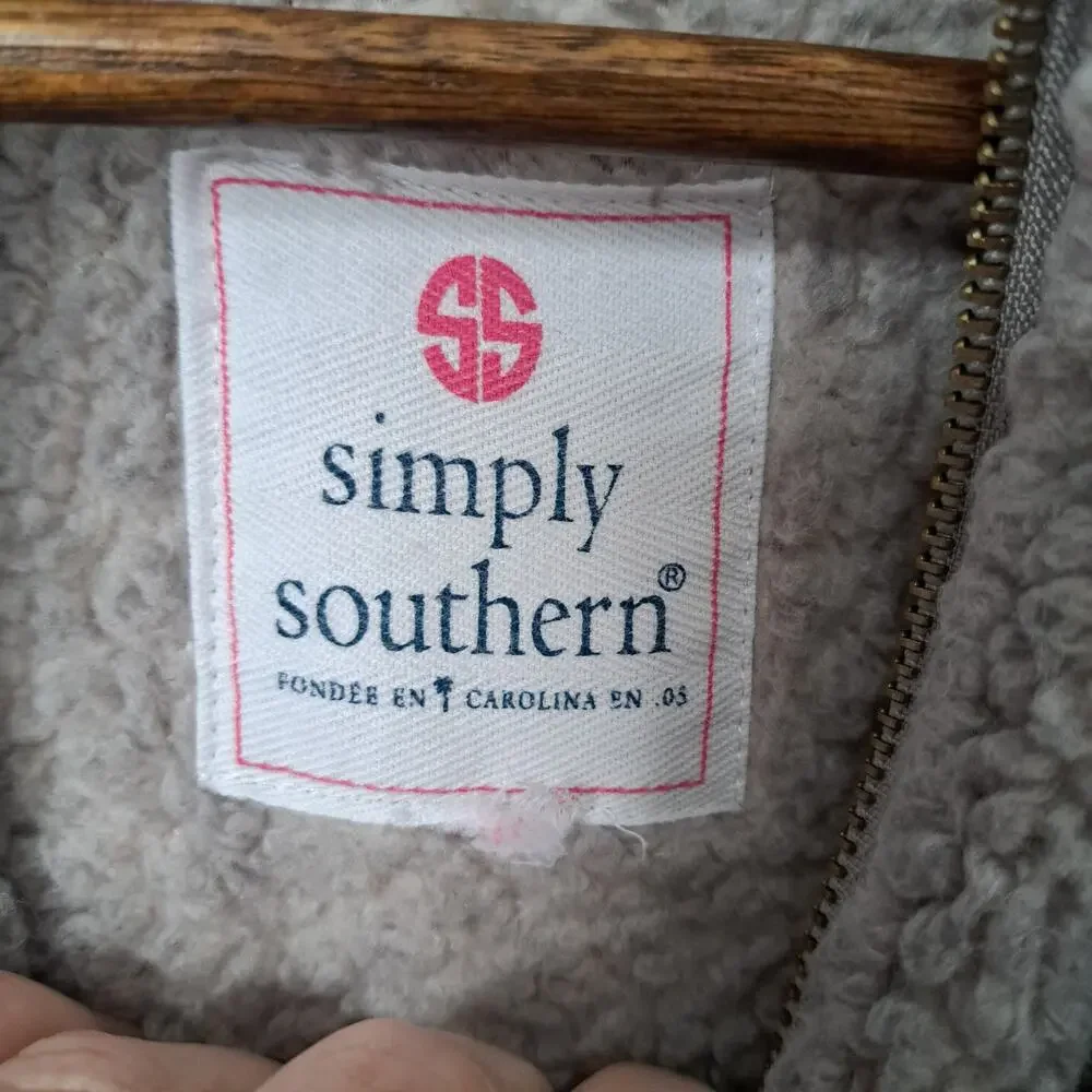 Simply Southern Ombre Sherpa 1/4 Zip Pullover Jacket Gray Women's Medium
